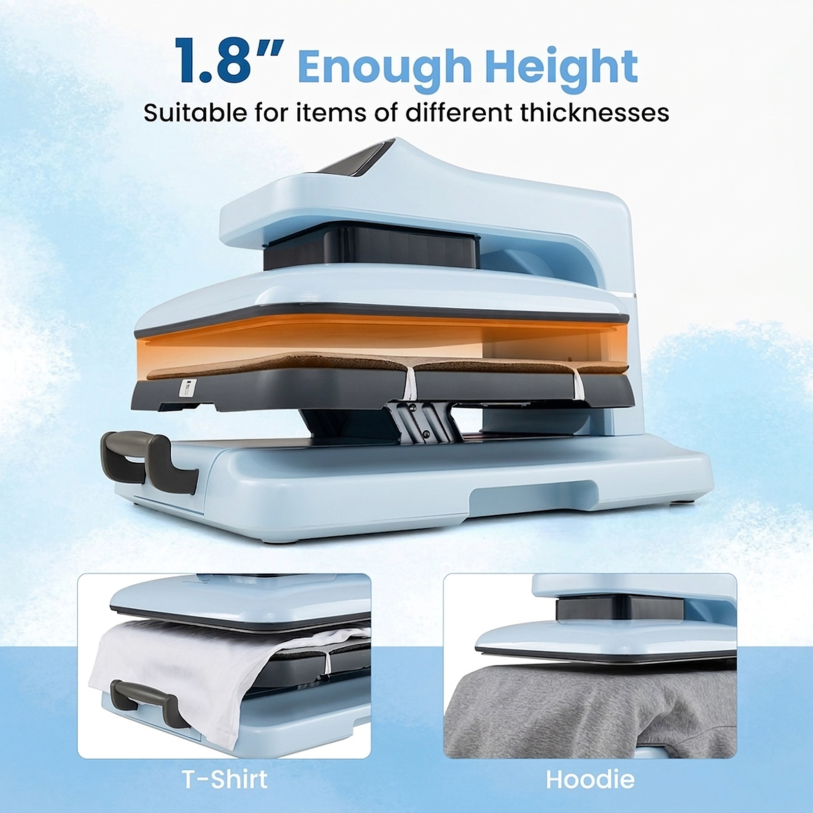 SUGIFT 1500W Auto Release Heat Press Machine for T Shirts with 15-in x 15-in Pressing Plate for Washer Users Blue