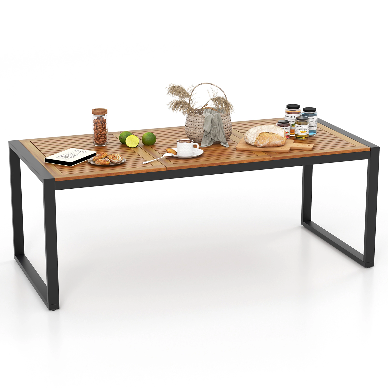 SUGIFT 79-in Acacia Wood Patio Dining Table for 8 with Umbrella Hole