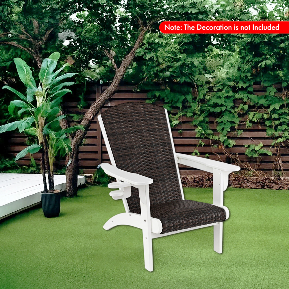 Hivvago Outdoor Adirondack Chair with Cushioned Rattan Seat and Concealed Cup Holder