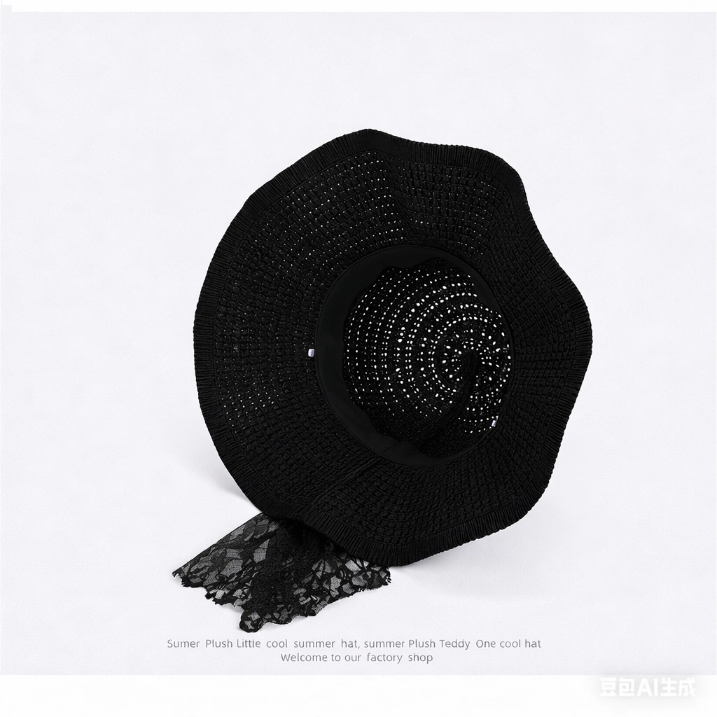 Anna-Kaci Women's Wide Brim Straw Sun Hat with Lace Bow Ribbon Pearl Decoration Summer Beach Protection Floppy