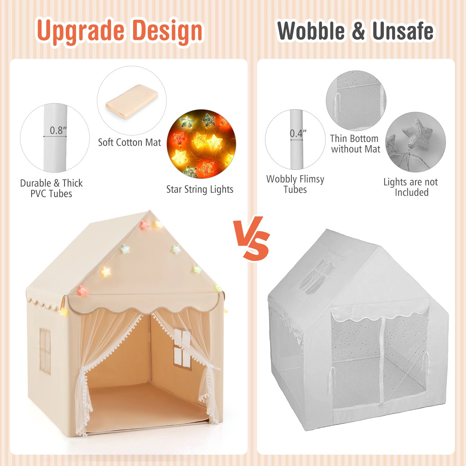 SlickBlue Large Kids Playhouse Tent with Mesh Windows and Curtains