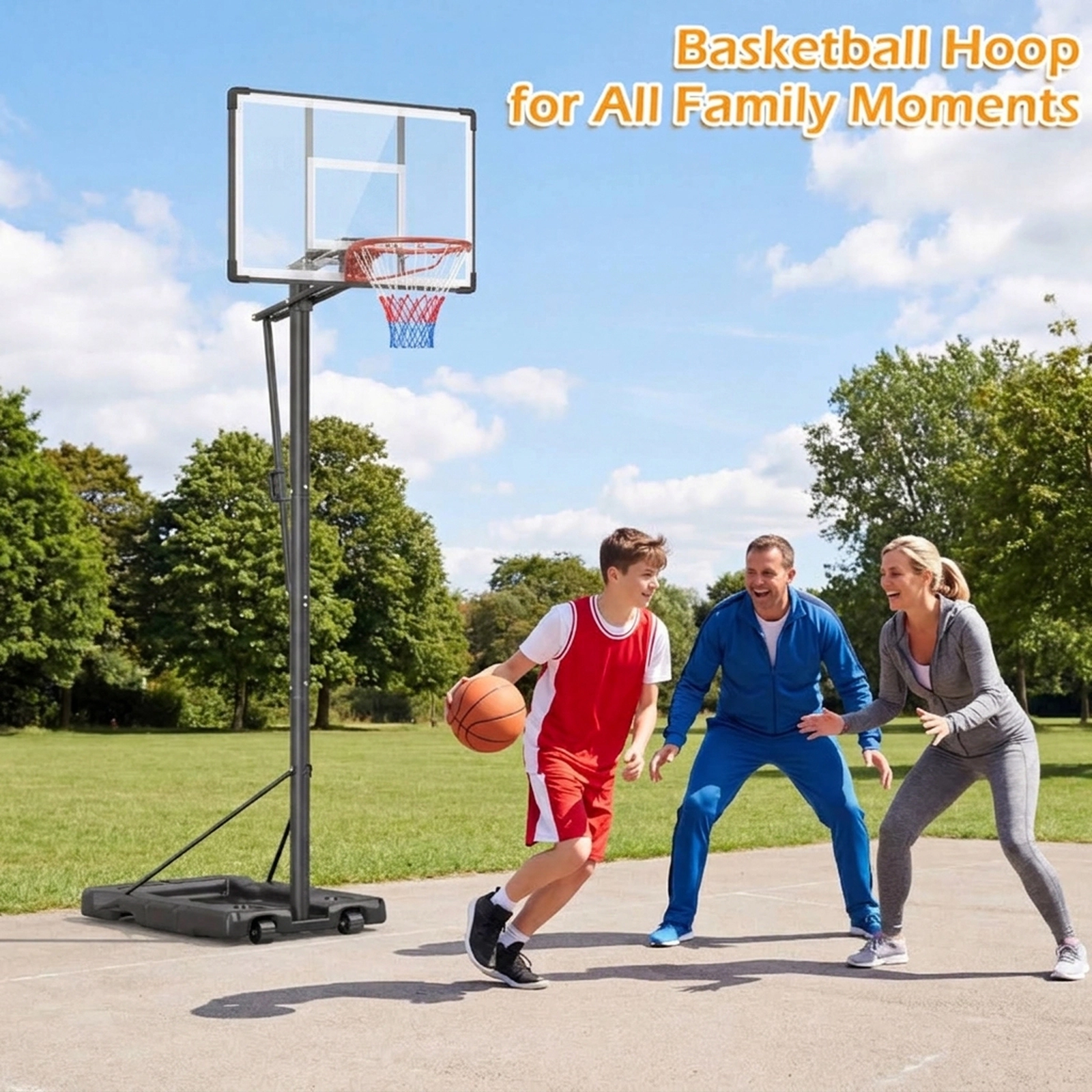 SUGIFT 10-ft 3-Section Pole Portable Basketball Hoop with 43-in PC Backboard and 97-lb Fillable Base