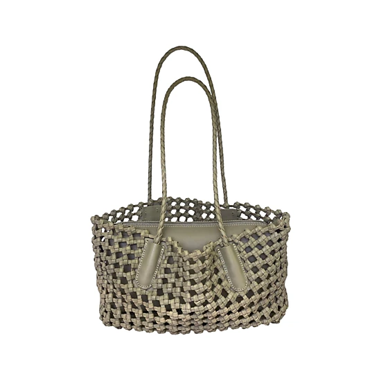 Alilang Women's Open Weave Leather Tote Bag with Braided Shoulder Straps and Interior Zip Compartment