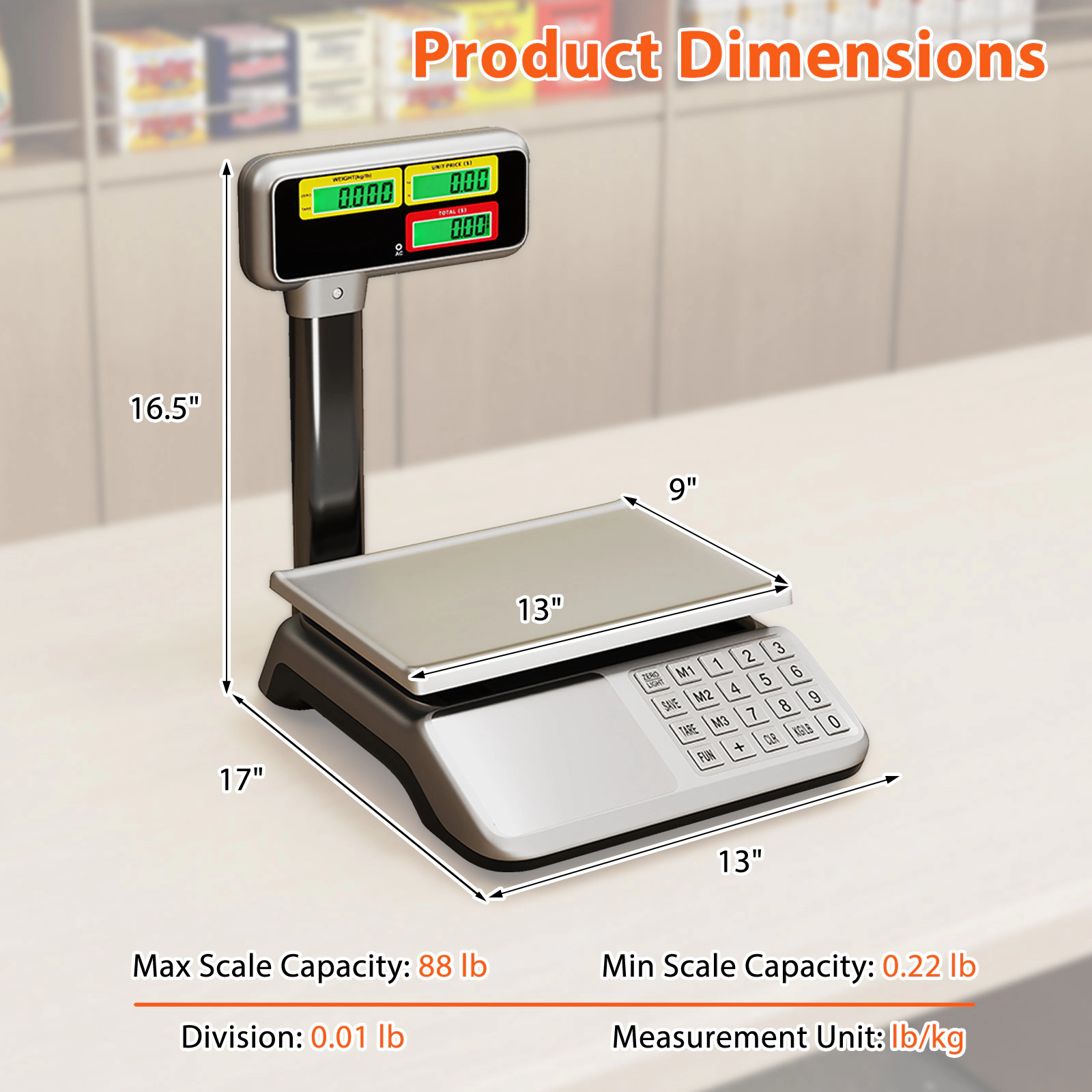 SUGIFT Silver 88 lb Price Computing Food Scale with Pole and Dual LCD Display 17-in W 13-in D 16.5-in H