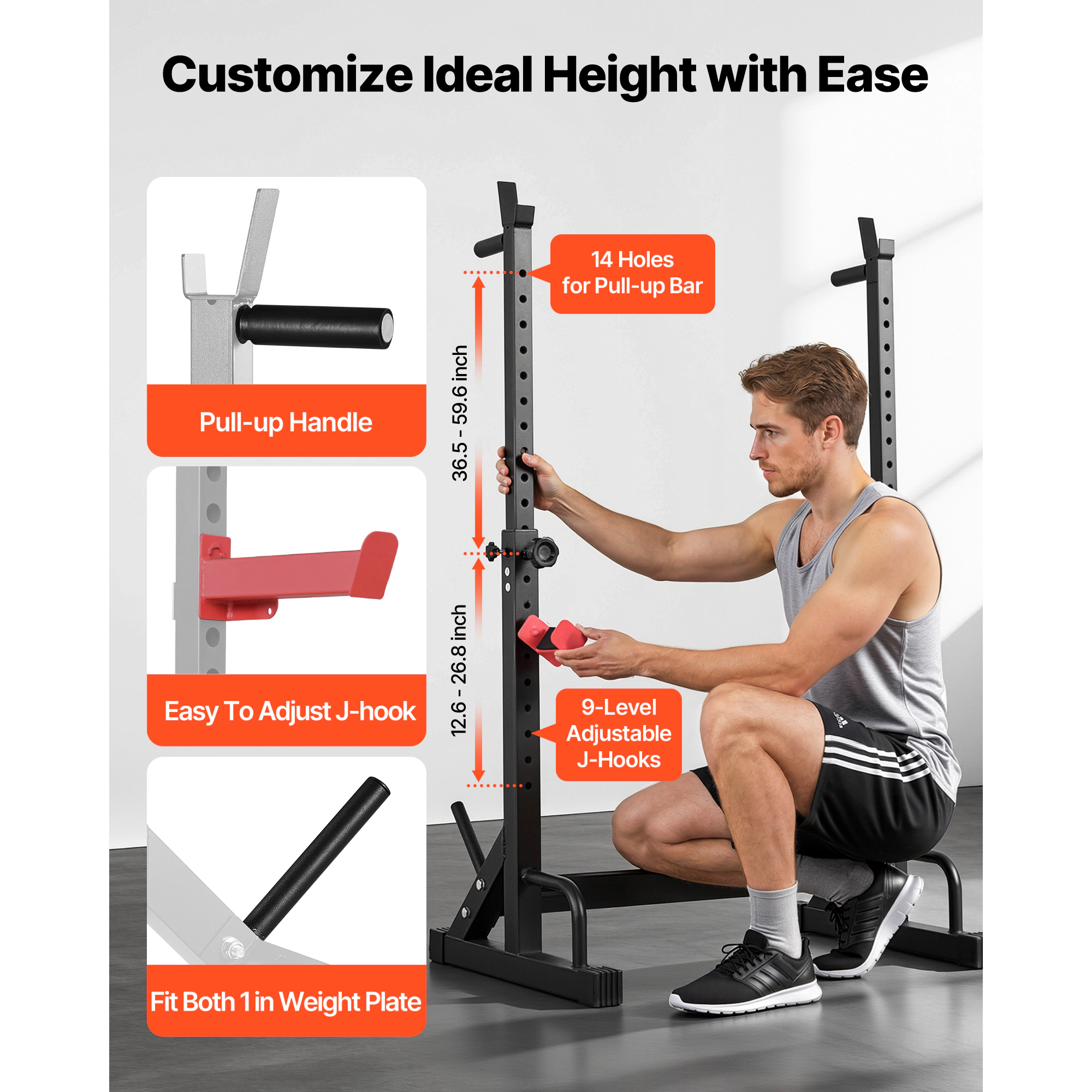 HONGGE Compact Power Cage Squat Rack, 550 lbs Capacity, Adjustable Height & Width for Home Gym Bench Press & Squats