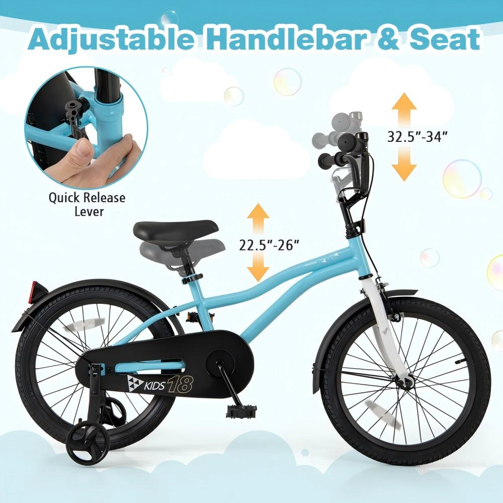 SUGIFT Blue Detachable Training Wheels Kickstand Reflectors and Bell Kids 18 Inch Bike