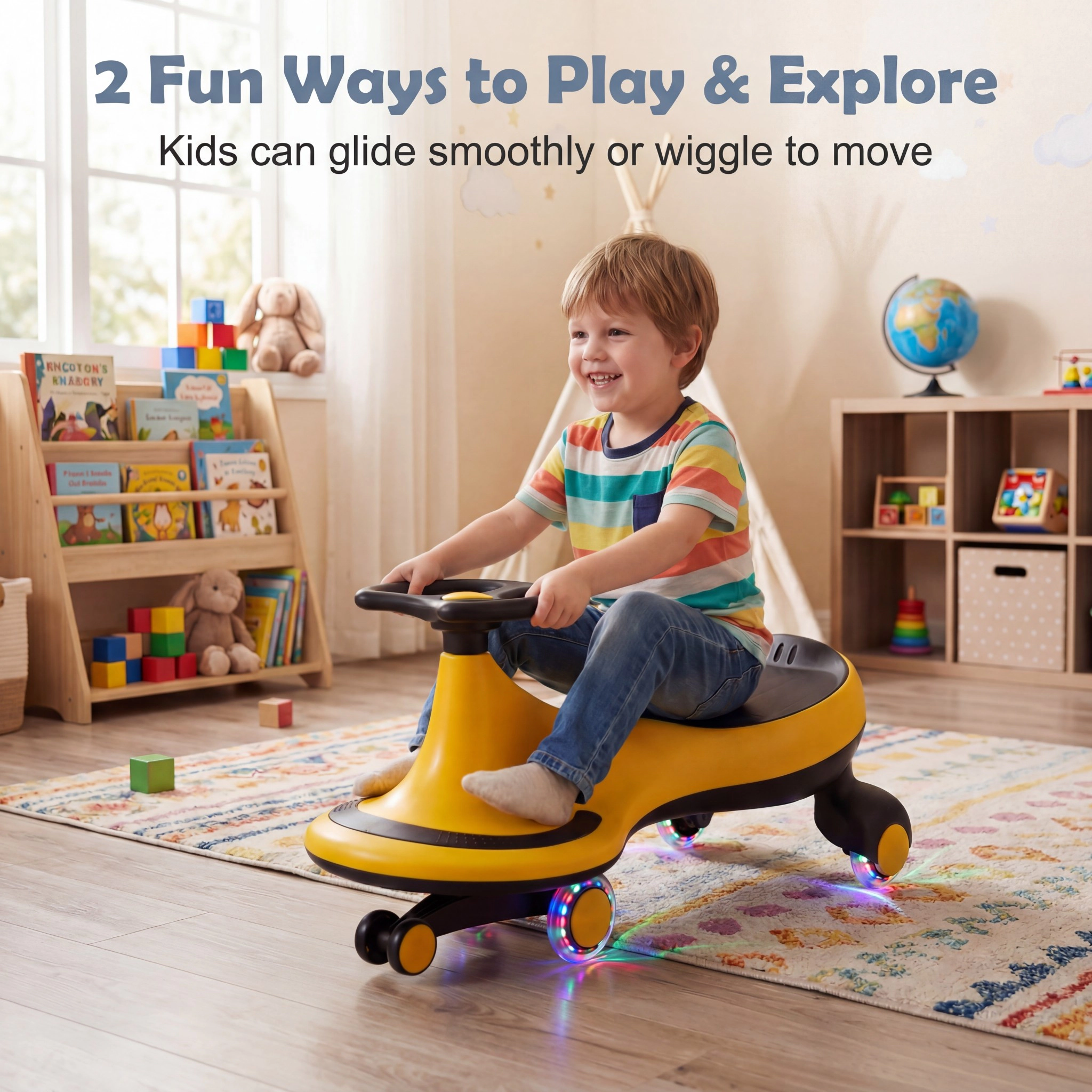 Costway Wiggle Car Ride On Toy, Swing Car with Silent LED Flashing Wheels for Toddlers Boys & Girls