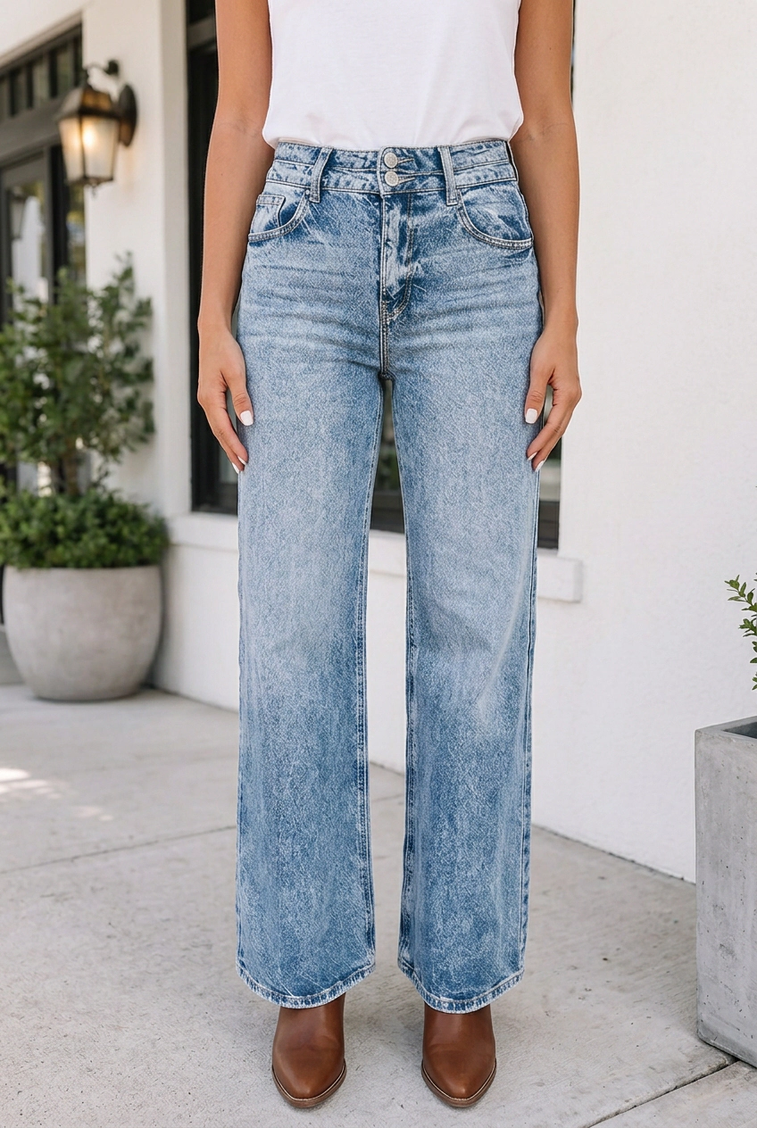 Threaded Pear Women's Maya Wash Detail Flare Jeans