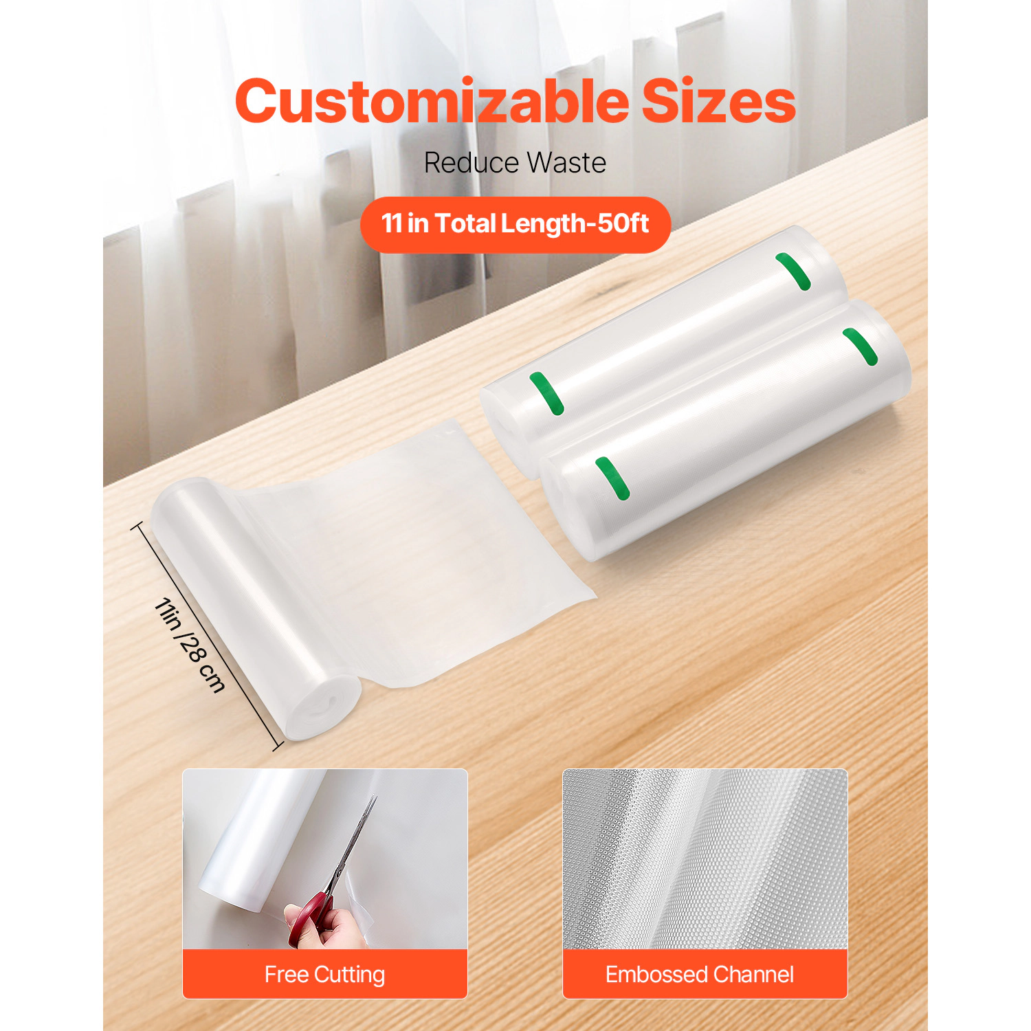 HONGGE Vacuum Sealer Bags, Non-BPA Food Grade Seal A Meal Bags, Vac Sealing Bag for Food Saver
