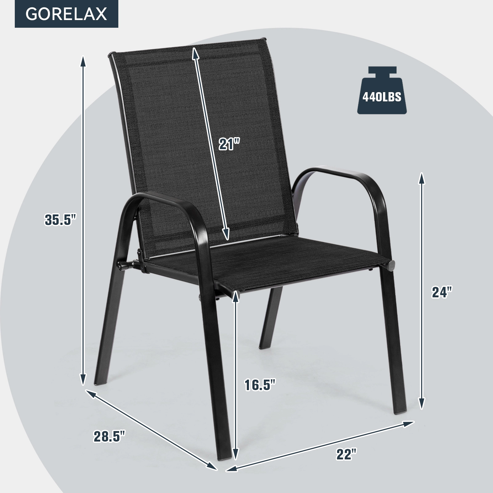 SUGIFT Set of 2 Black Folding Outdoor Patio Dining Chairs with Armrests
