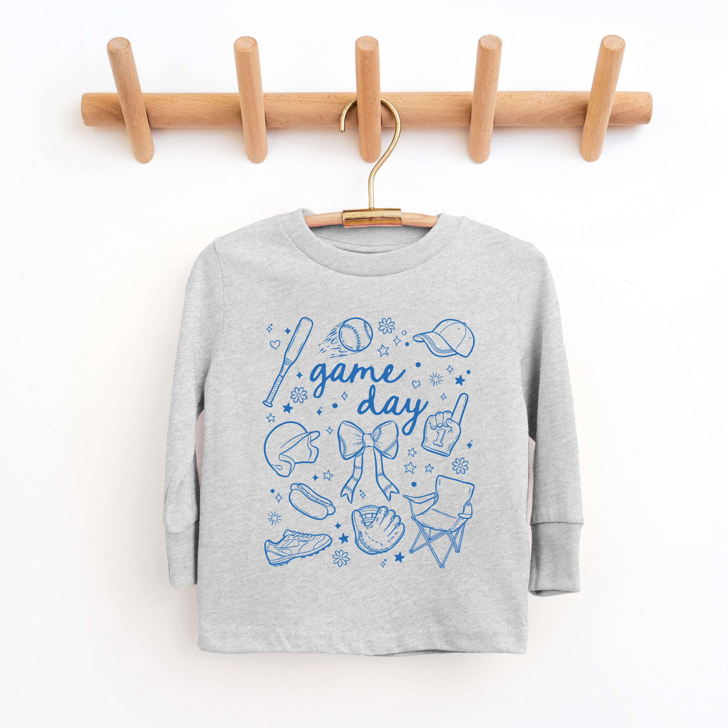 The Juniper Shop - Baseball Game Day Sketched Collage Youth Long Sleeve Graphic T-Shirt