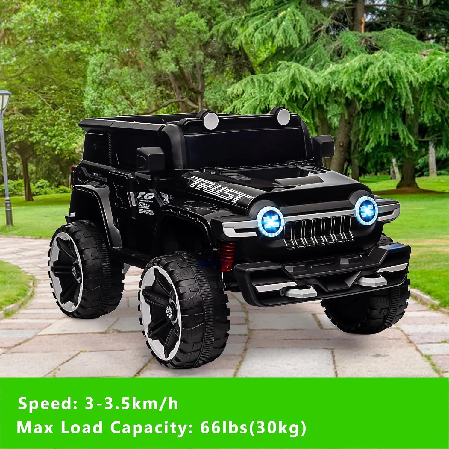12V 2-Seater Kids Ride On Truck, 4WD Electric Car w/Remote Control, Dual Motors, Music, LED Lights, Spare Tire