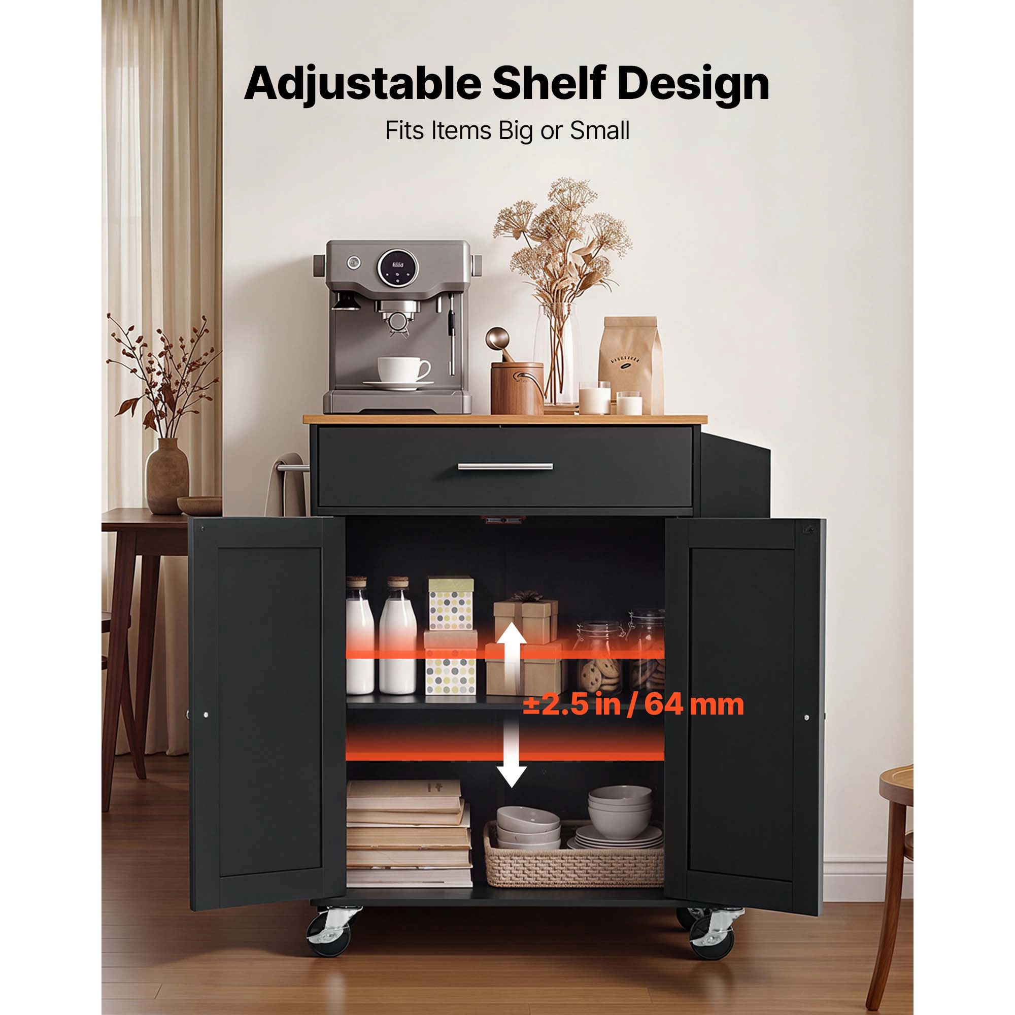 HONGGE Kitchen Island Cart with Storage Mobile Rolling Storage Island on Swivel Wheels with Drawer Storage Cabinet Rack