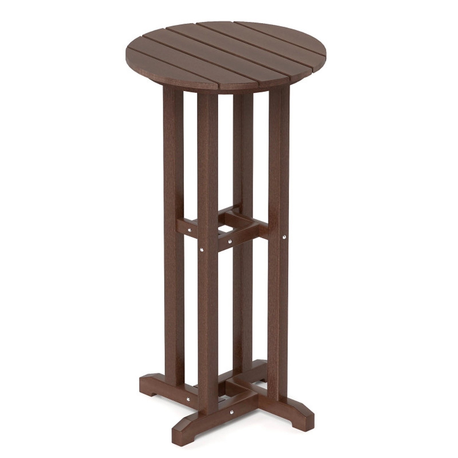 SUGIFT 21.5-in Round HDPE Bar Height Patio Dining Table with Slatted Tabletop 110-Lb Capacity 42-in Tall Brown