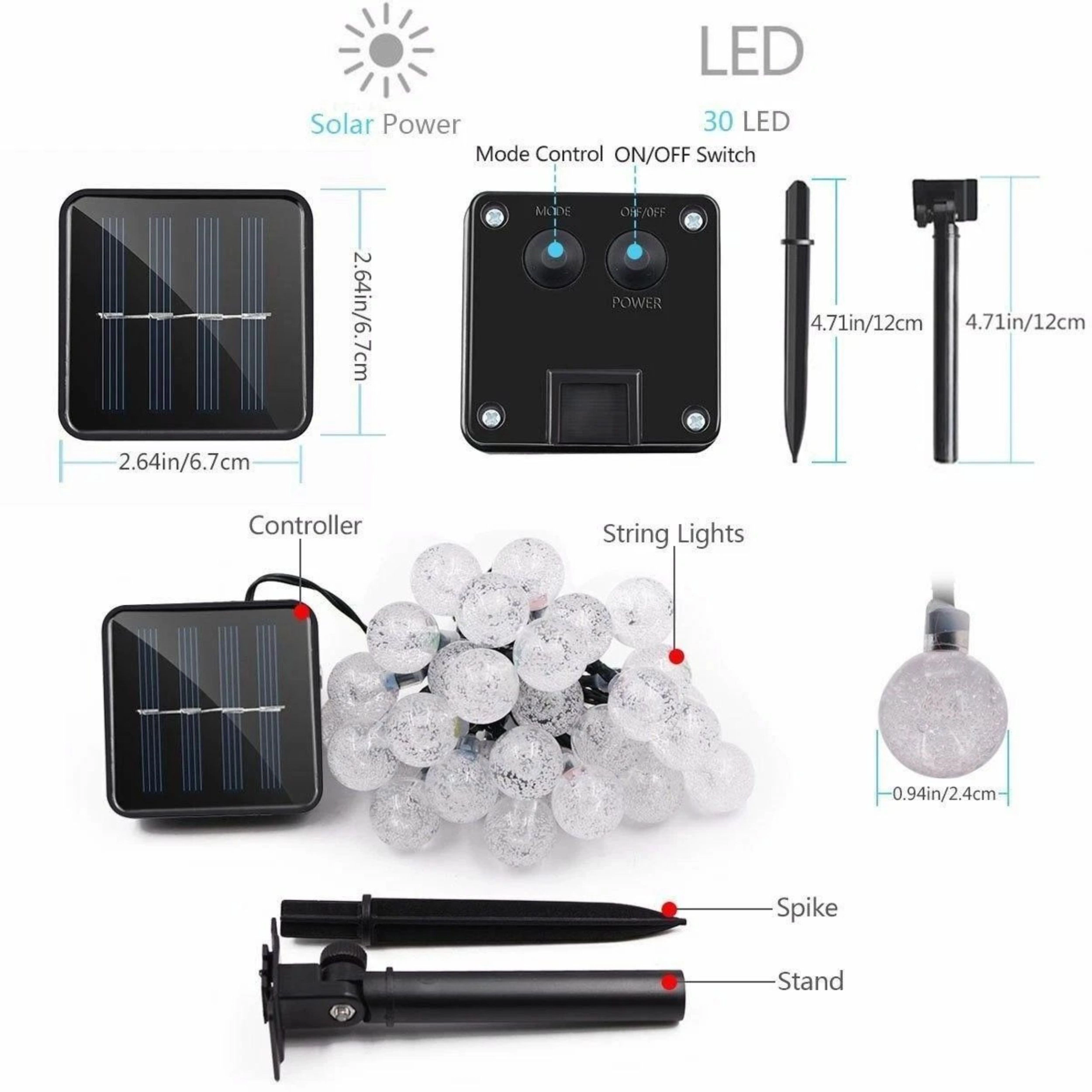 Home Collection 30 LED Solar Ball String Lights Warm White 17.5 Ft