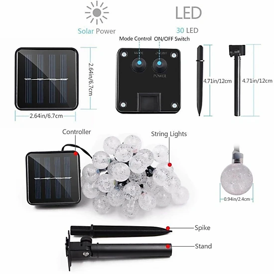 Home Collection 30 LED Solar Ball String Lights Warm White 17.5 Ft