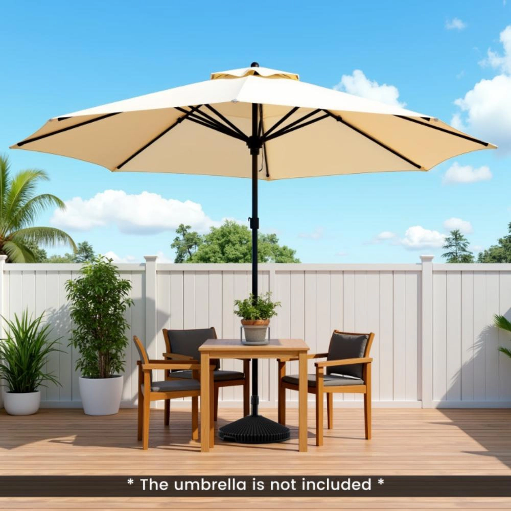 Hivvago Water And Sand Filled Outdoor Umbrella Stand With Shell Texture And 3 Coupler Sizes-Black