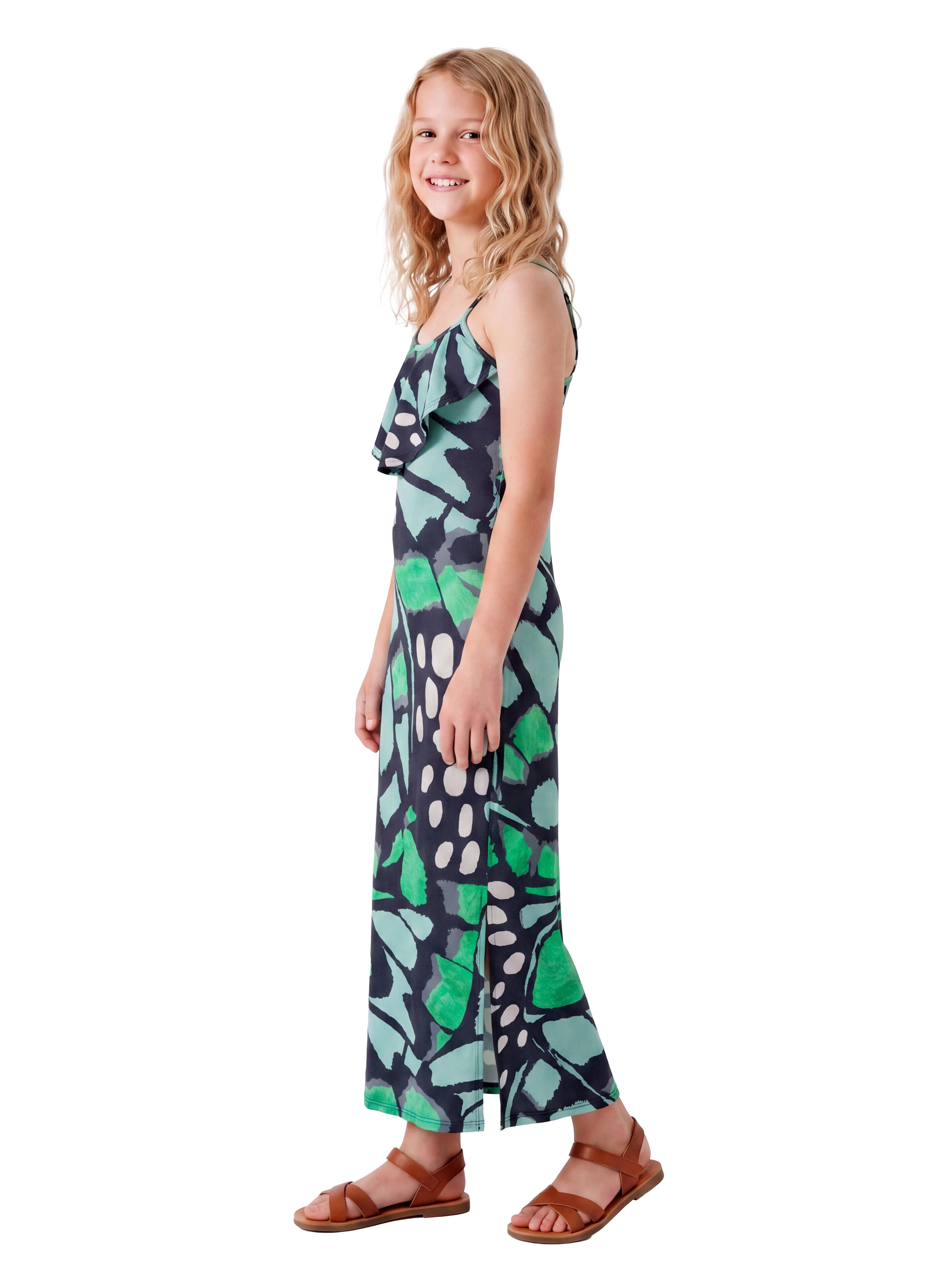 24sevenKid Essential Girls Butterfly Print Spaghetti Strap Maxi Dress
