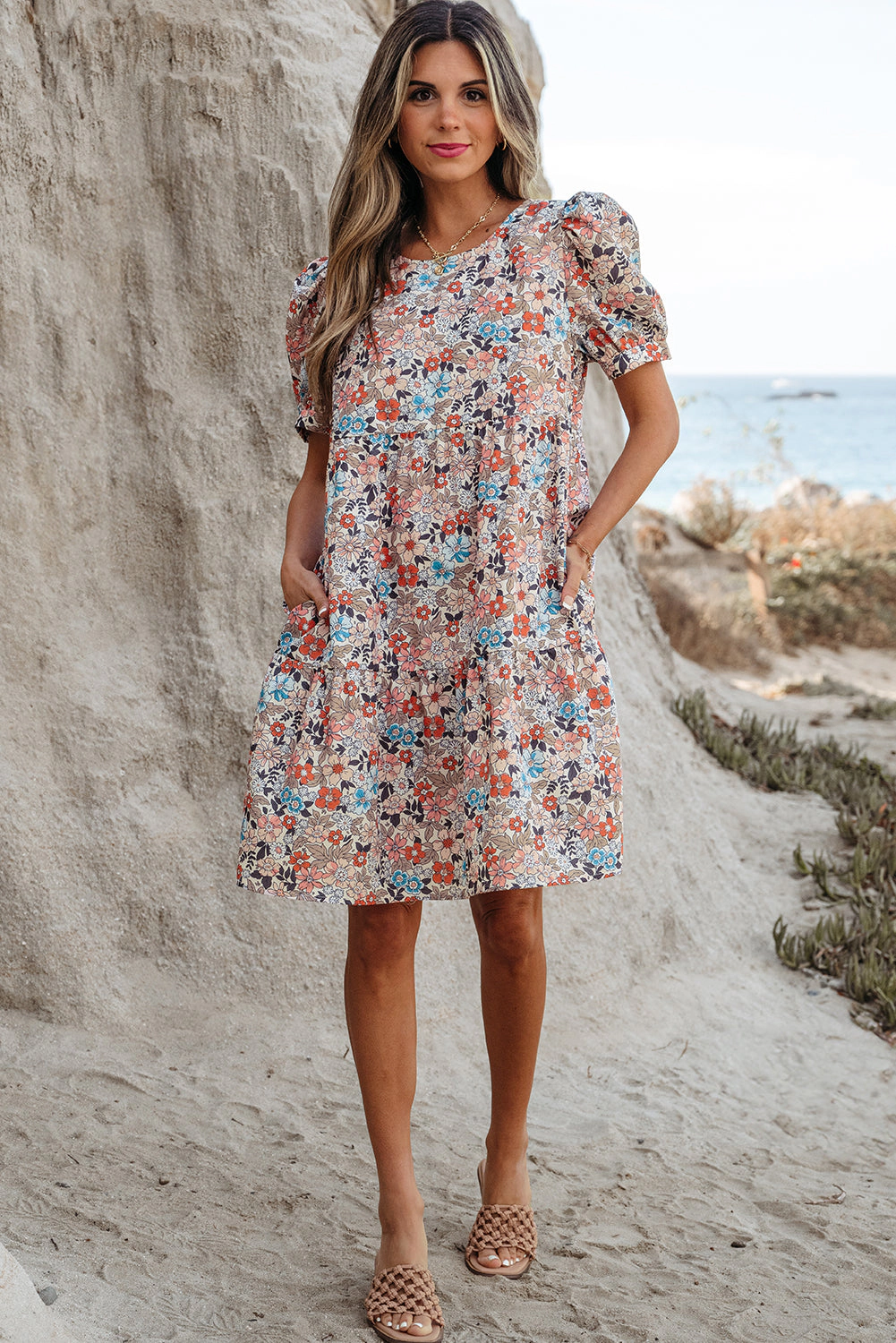Threaded Pear Women's Aliana Bohemian Floral Mini Dress