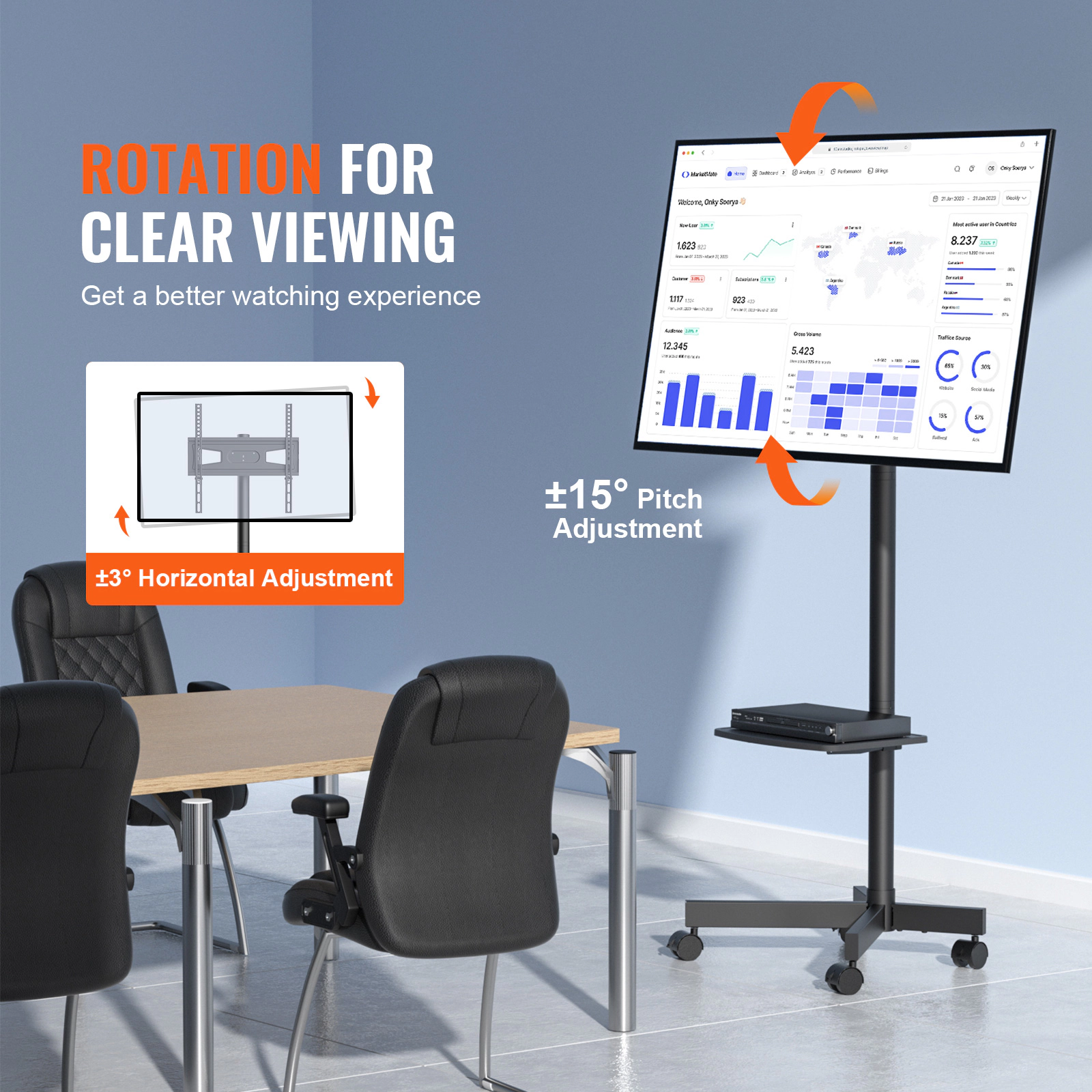 HONGGE Portable TV Stand with Height Adjustable Mount for Bedroom Living Room