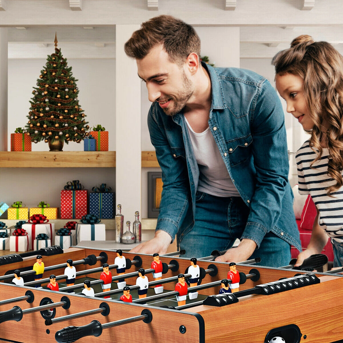 SUGIFT 4-in-1 32-in Tabletop Foosball Game Table Set with Billiards Hockey Table Tennis and Scoreboards