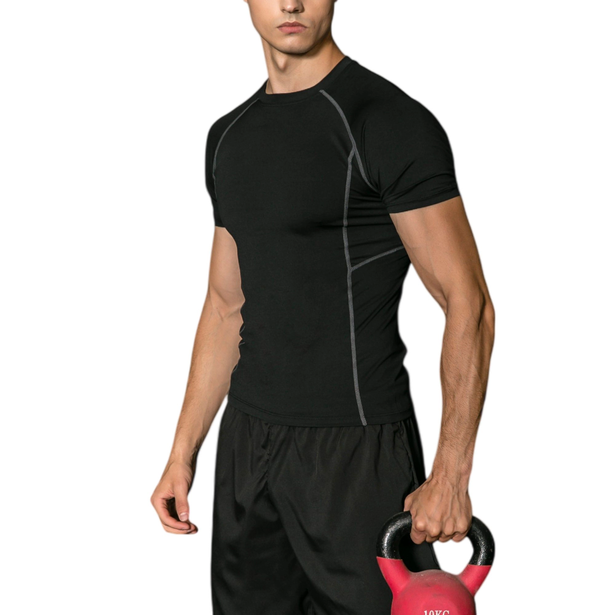 Anna-Kaci Men's Short Sleeve Compression Workout Shirt with Moisture-Wicking Fabric and Contrast Stitching