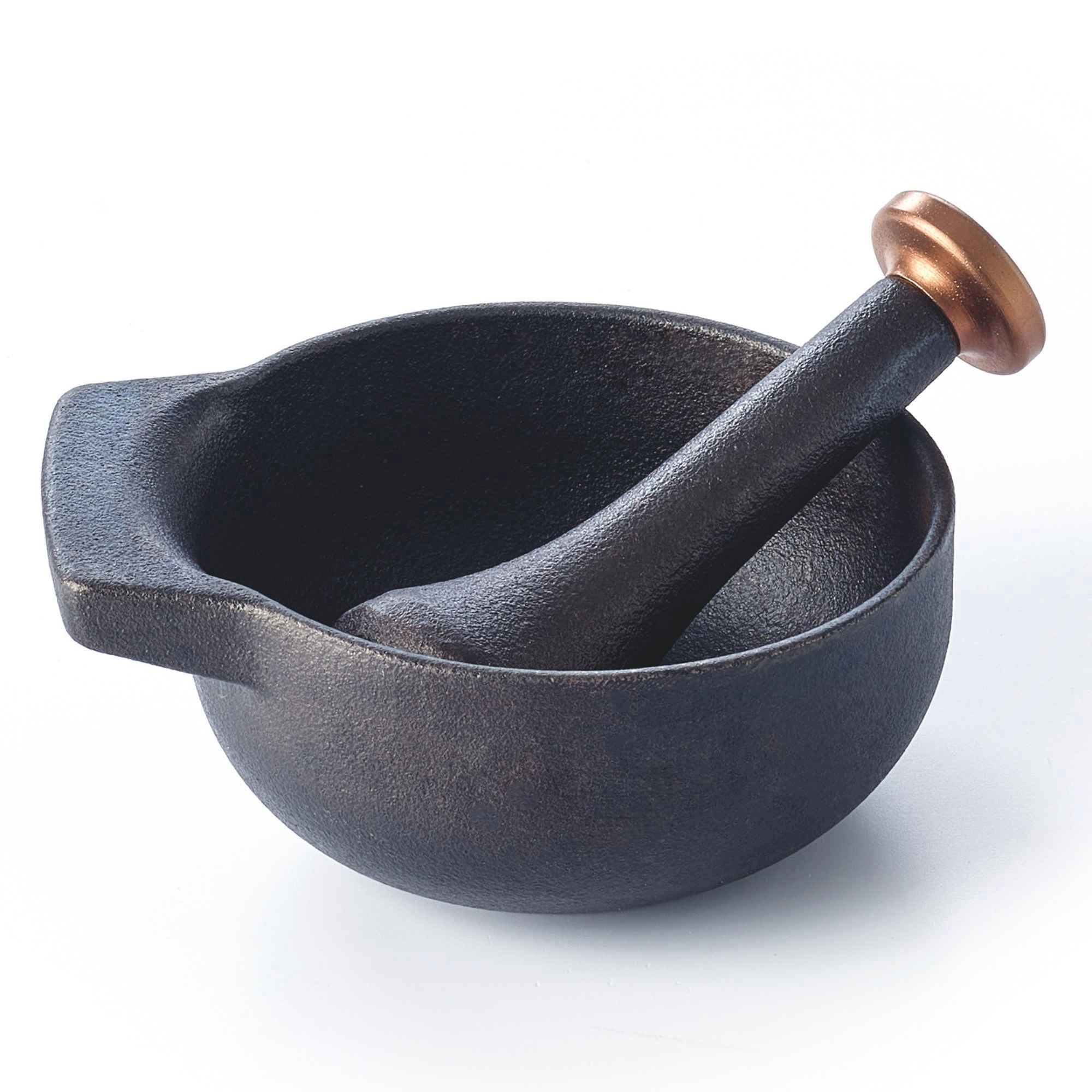 Alva Nori Enameled Cast Iron Mortar and Pestle Set, 2-Cup, Black