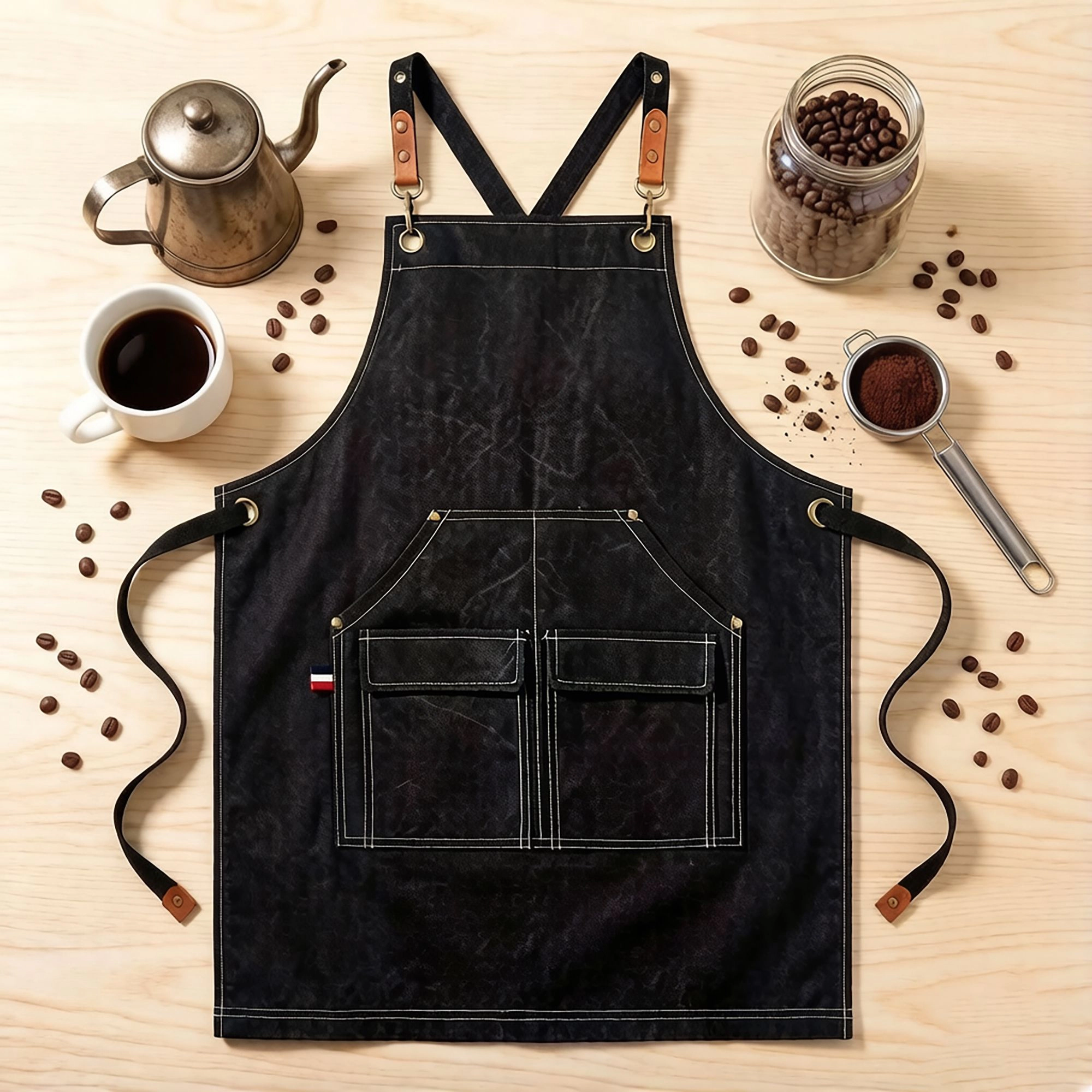 Alilang Women Cotton Kitchen Apron with Adjustable Cross Back Straps Multi Pocket Cooking