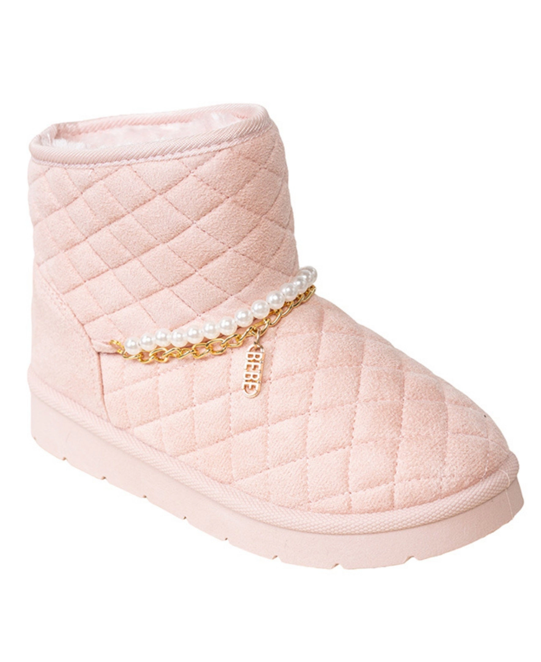Bebe Girl's Quilted Cozy Boot with Pearl Chain Charm