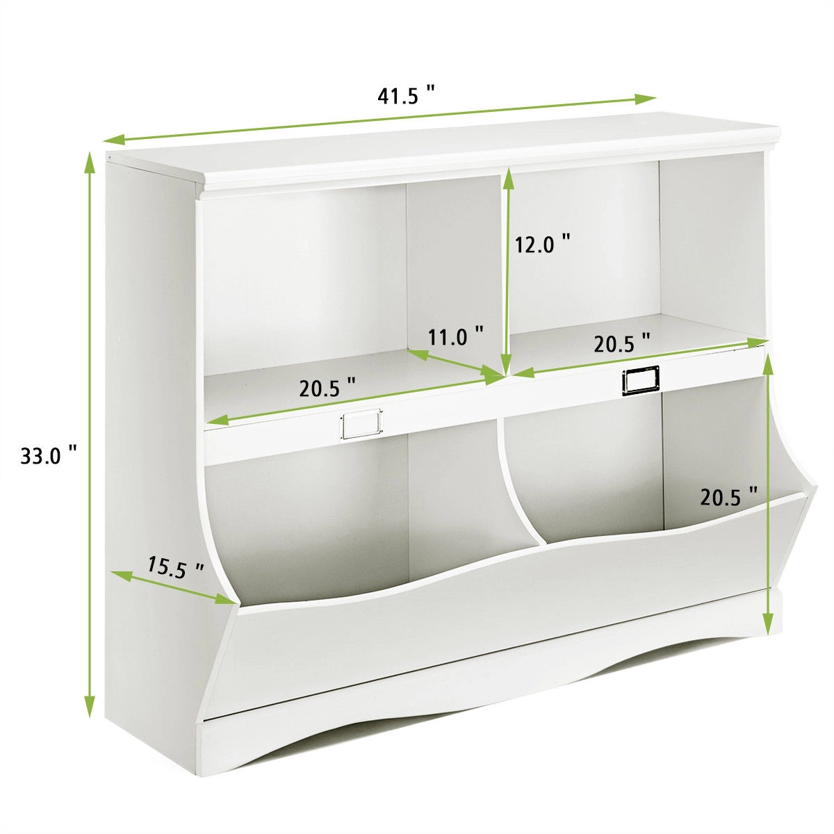 SUGIFT Kids Storage Unit Baby Toy Organizer Children Bookshelf Bookcase with 2-Tier Open Shelves 33-in Tall White/Brown