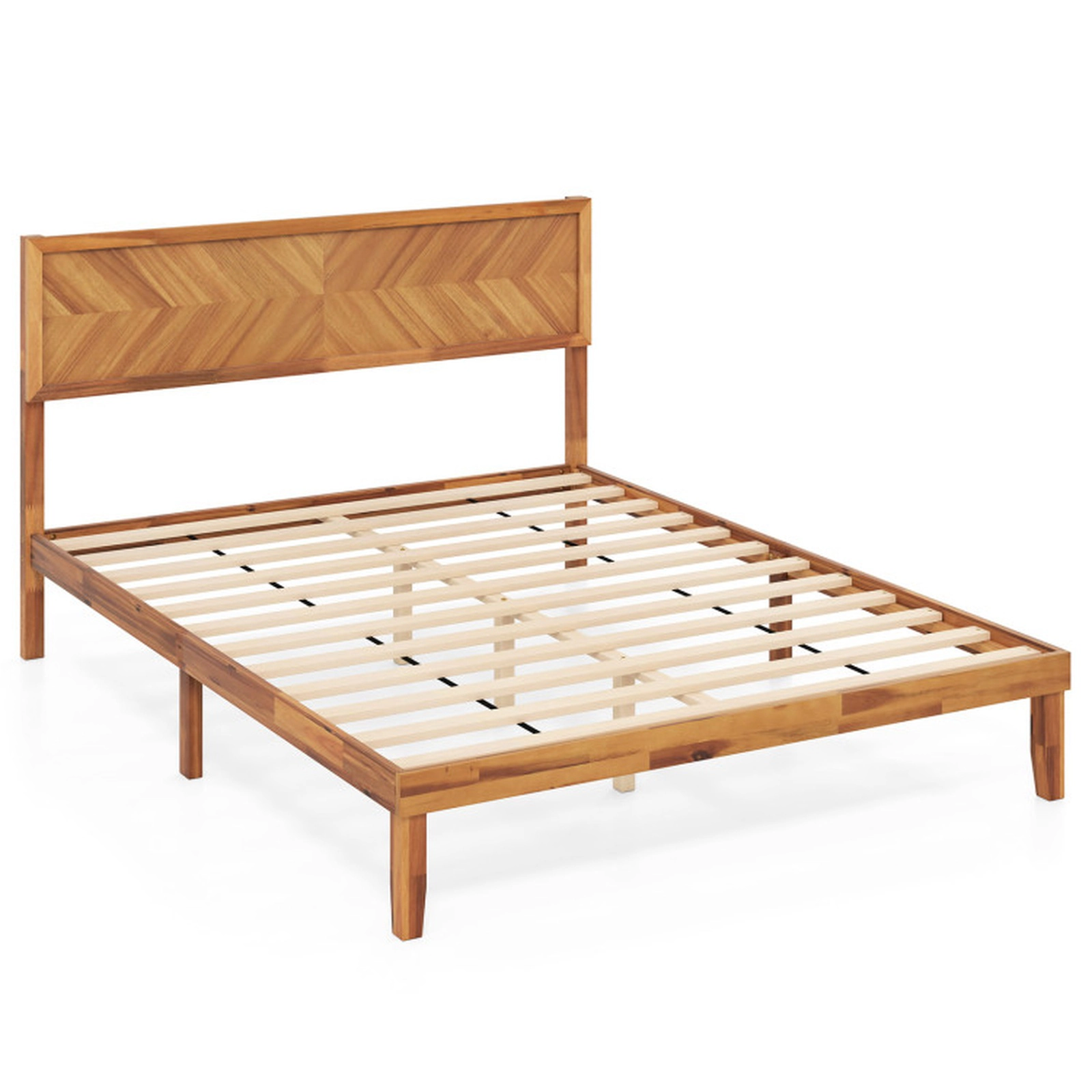 SUGIFT Platform Queen Size Bed Frame with Headboard and Under-Bed Storage 660-lb Capacity Rustic Golden Brown