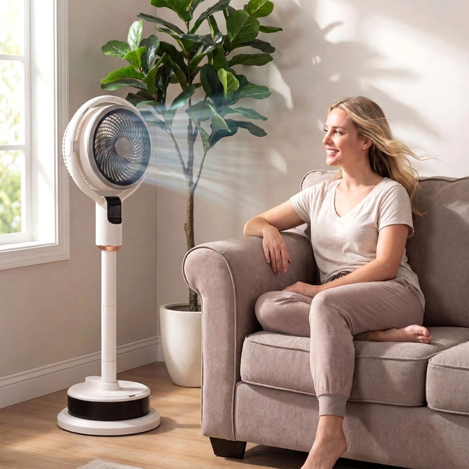 SUGIFT 2-in-1 Misting Pedestal Fan Air Circulator with 90° Auto Oscillation 8 Speeds White