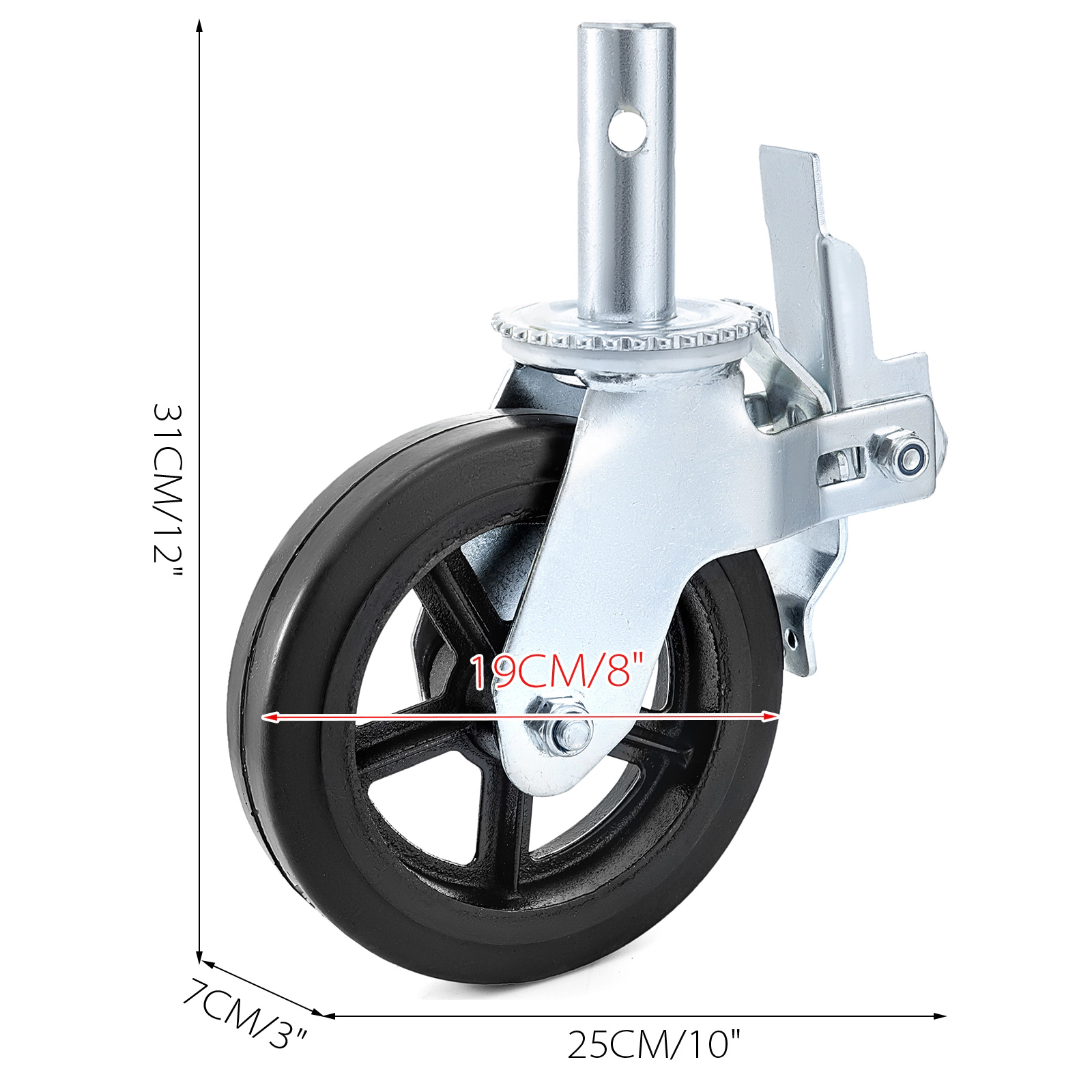 HONGGE Scaffolding Wheels 8\" Scaffolding Casters Heavy Duty Per Set Locking Stem Casters with Brake Polyurethane