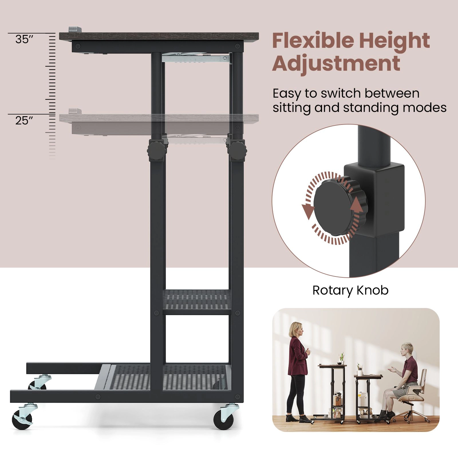 SlickBlue Adjustable Computer Desk Cart with Wheels and Tilt Work Surface