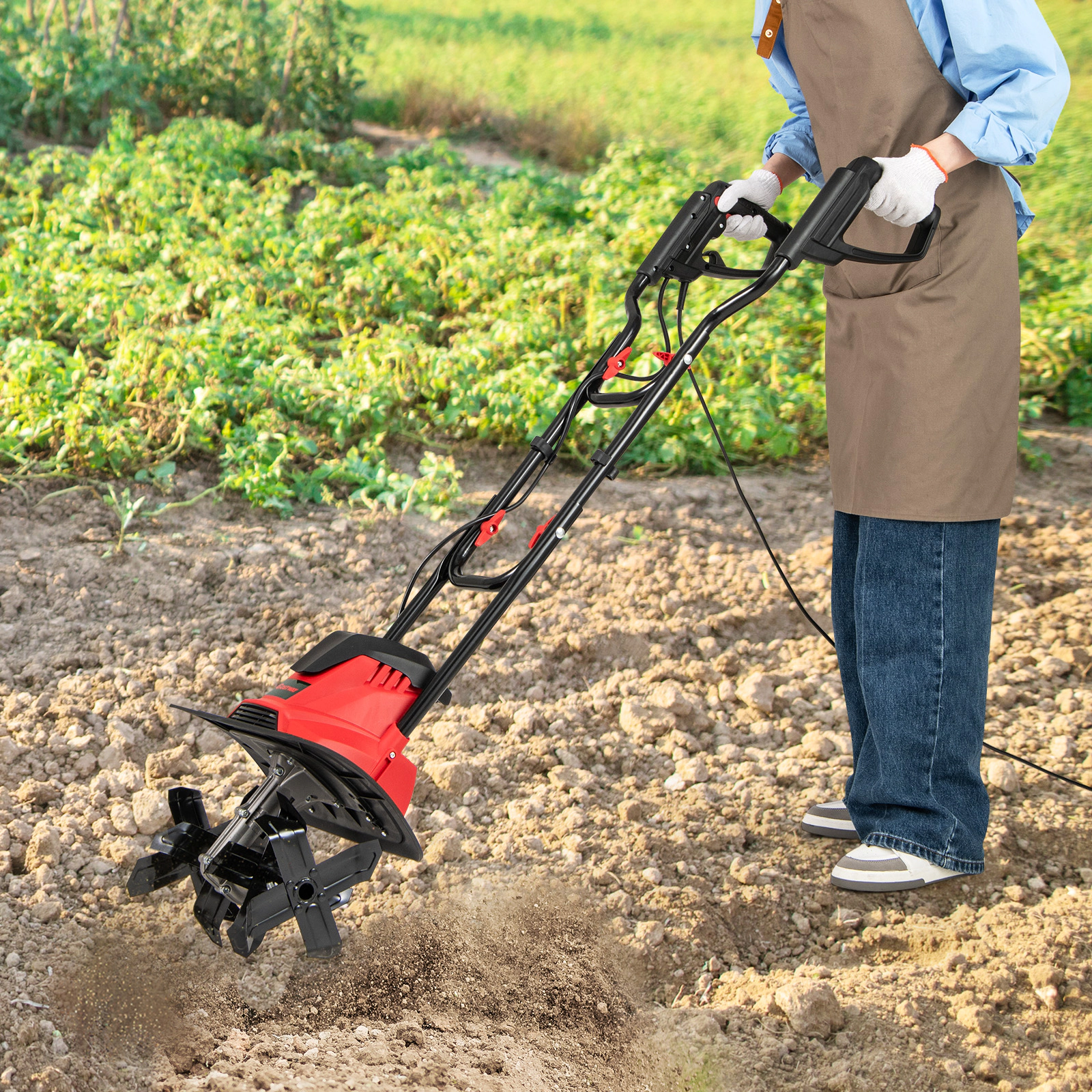 LJG 10 Amp Powerful Corded Electric Tiller Cultivator with Safety Lock