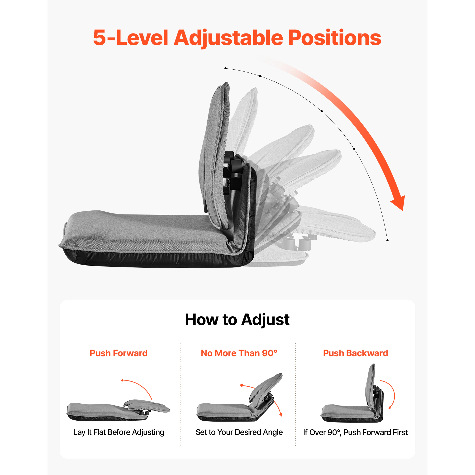 HONGGE Floor Chair 5 Adjustable Positions Folding Floor Gaming Chair with Ergonomic Back Support Sturdy Metal Frame