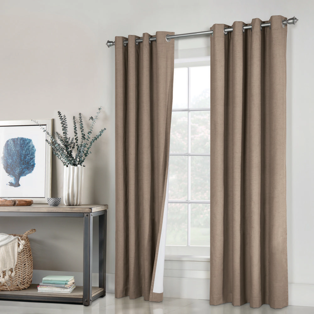 Thermaplus Ventura Blackout Grommet Curtain Panel Pair Frame Windows with Subtle Slub Textured Motif 78" x 84" Pebble