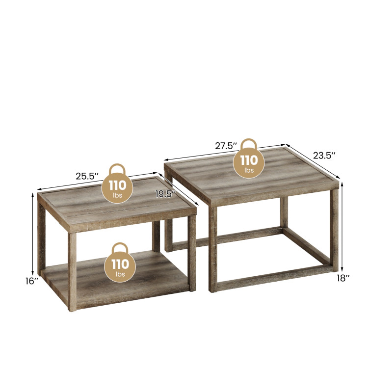 Hivvago Modern Living Room Nesting Tables with Space-Saving Rectangular Shape -  Set of 2