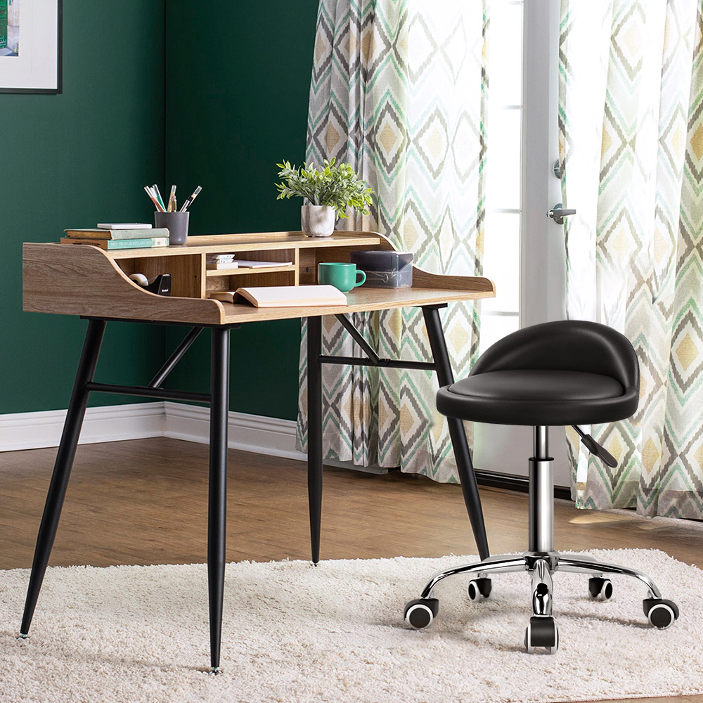 KKTONER PU Leather Round Rolling Stool with Back Rest Height Adjustable Swivel Drafting Work SPA Task Chair with Wheels