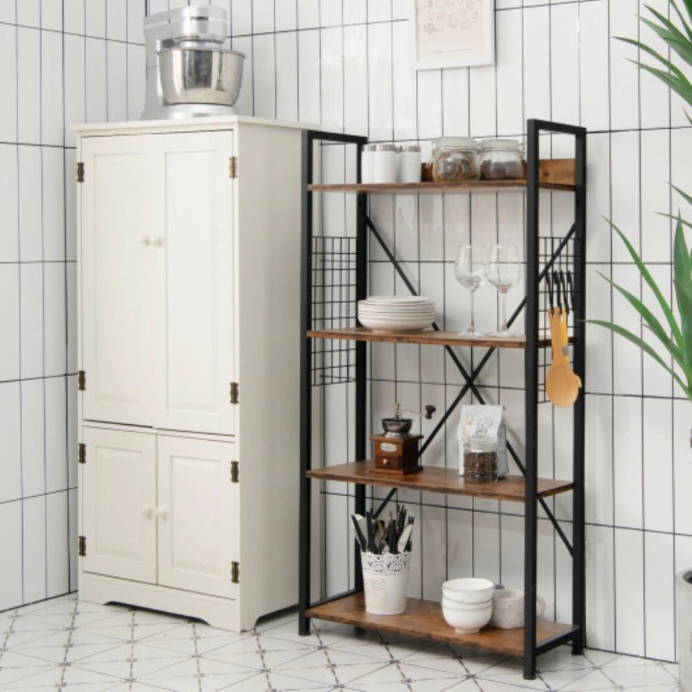 Hivvago 4 -Tier Industrial Open Storage Bookshelf-Coffee