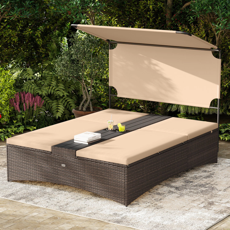 Hivvago Outdoor Daybed With Adjustable Backrests 2-Person Pe Rattan Patio Bed