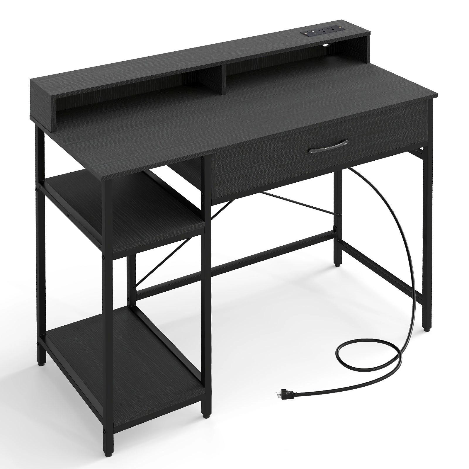 SlickBlue Rustic Computer Desk with Power Strip & Storage Hutch