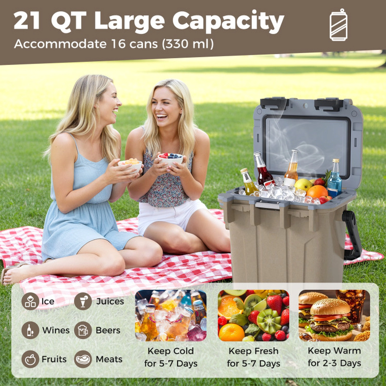 SUGIFT Injection Molded 21-Quart Hard Ice Chest 440-lb Capacity 19-in Exterior Length 14-lb Coffee/White Cooler