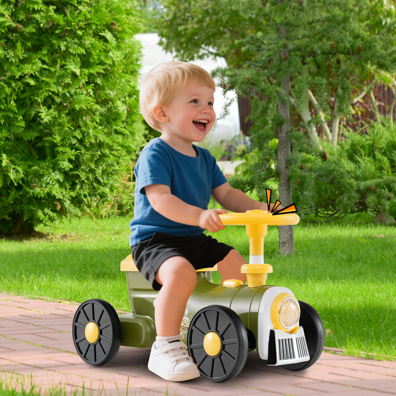 Toddler Ride on Toy Train Whistle Sound Button Steering Wheel Under Seat Storage 19-36 Months 33-lb Capacity