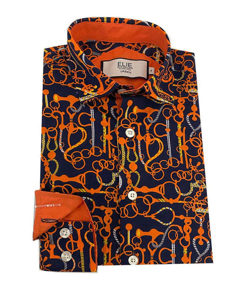 Elie Balleh Boys Slim Fit Geometric Shirt