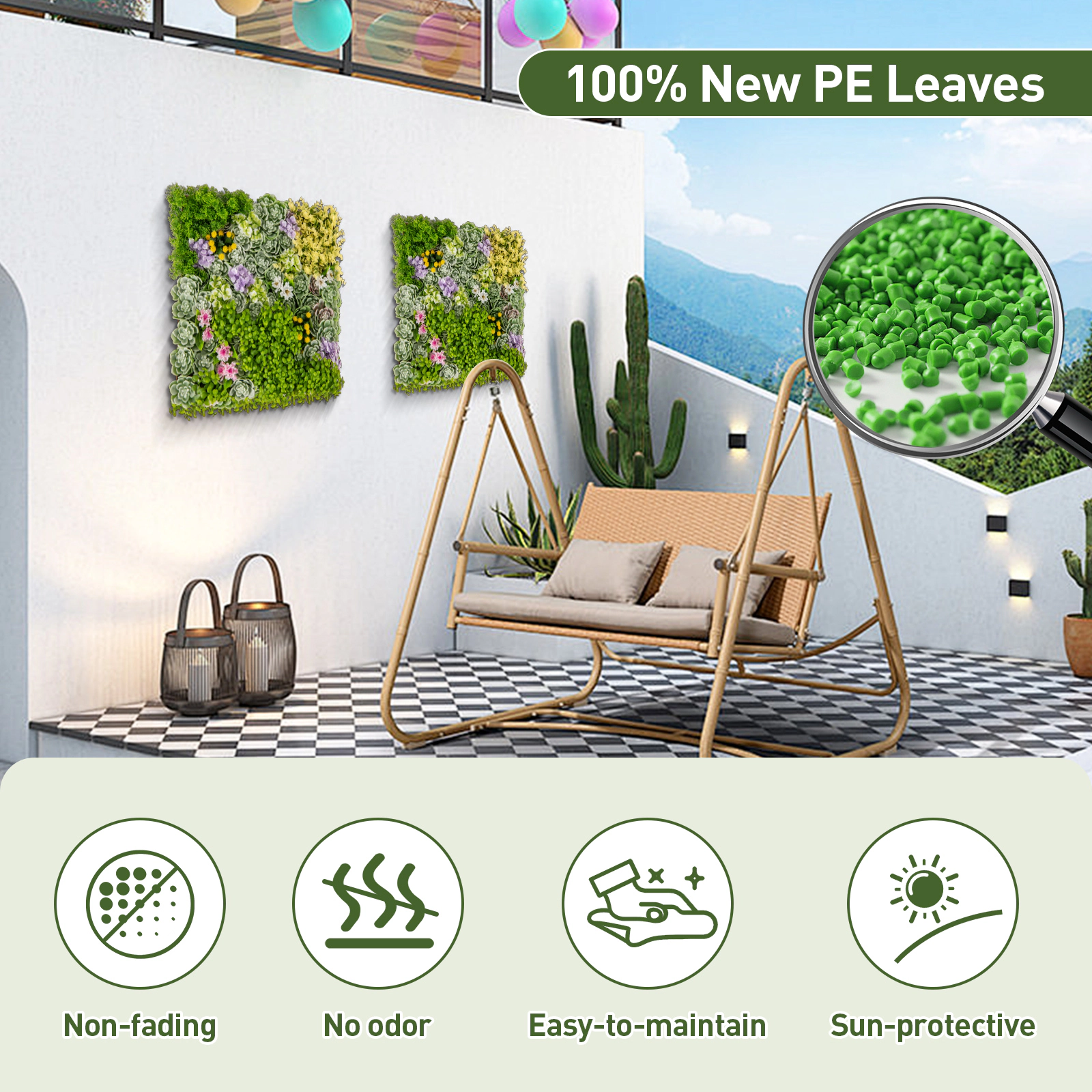 SUGIFT 3D Hanging Succulent Wall Panel 20 x 20 in with 10 Mixed Faux Plants PE Green and Brown for Balcony Home