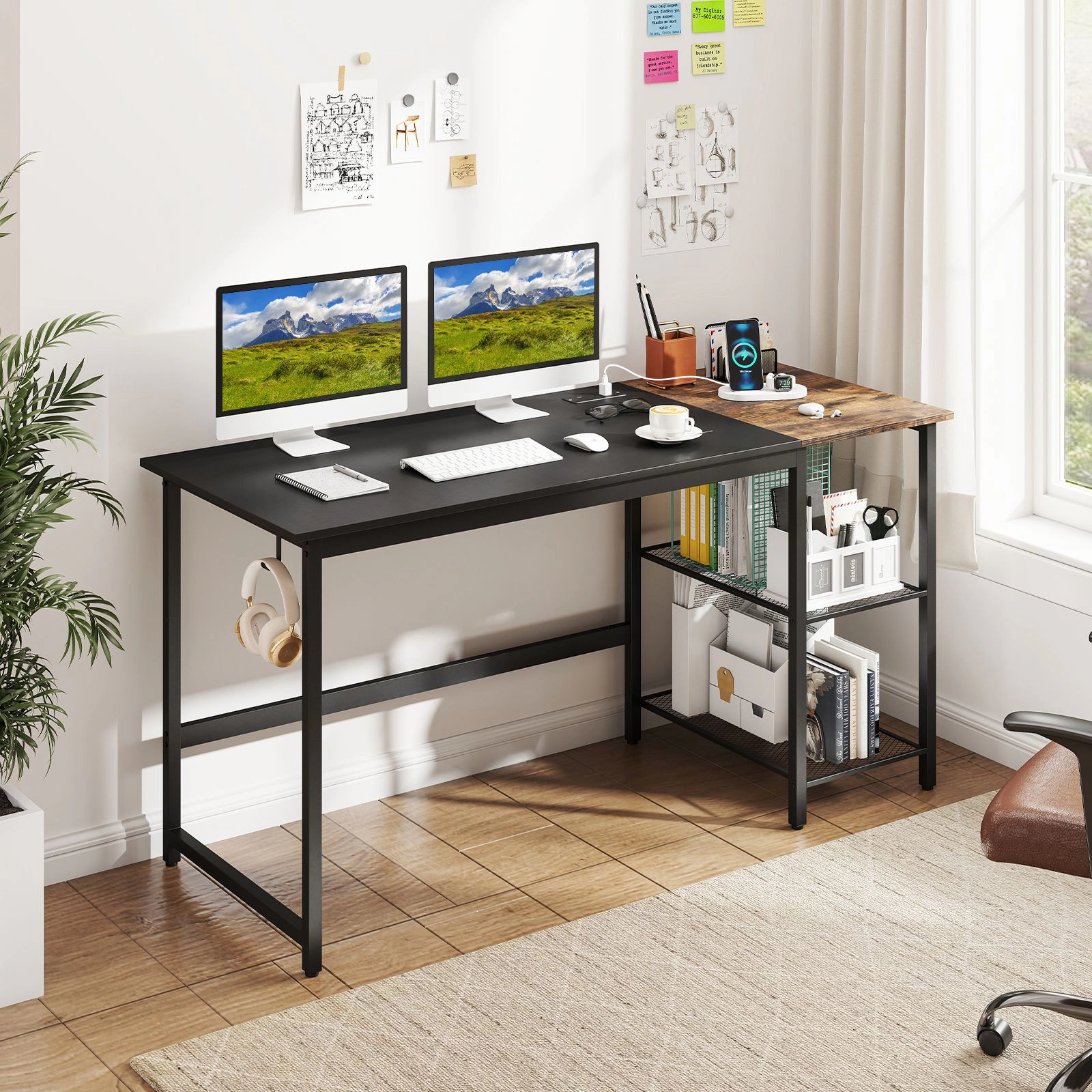 SlickBlue Home Office Desk with Metal Frame and Storage Shelf