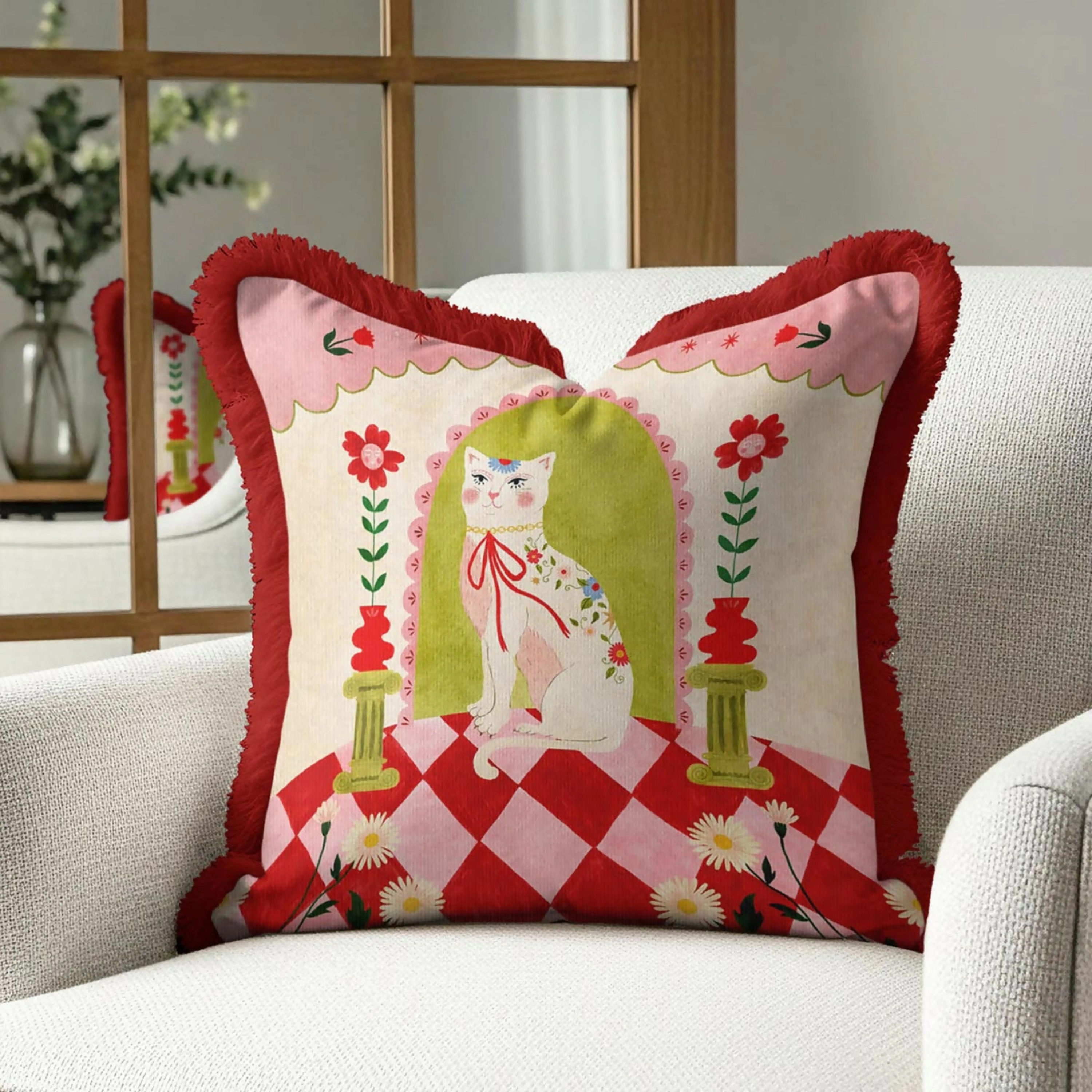 Wear Sierra Cat Fringed  Set of 2 Throw Pillow Cover