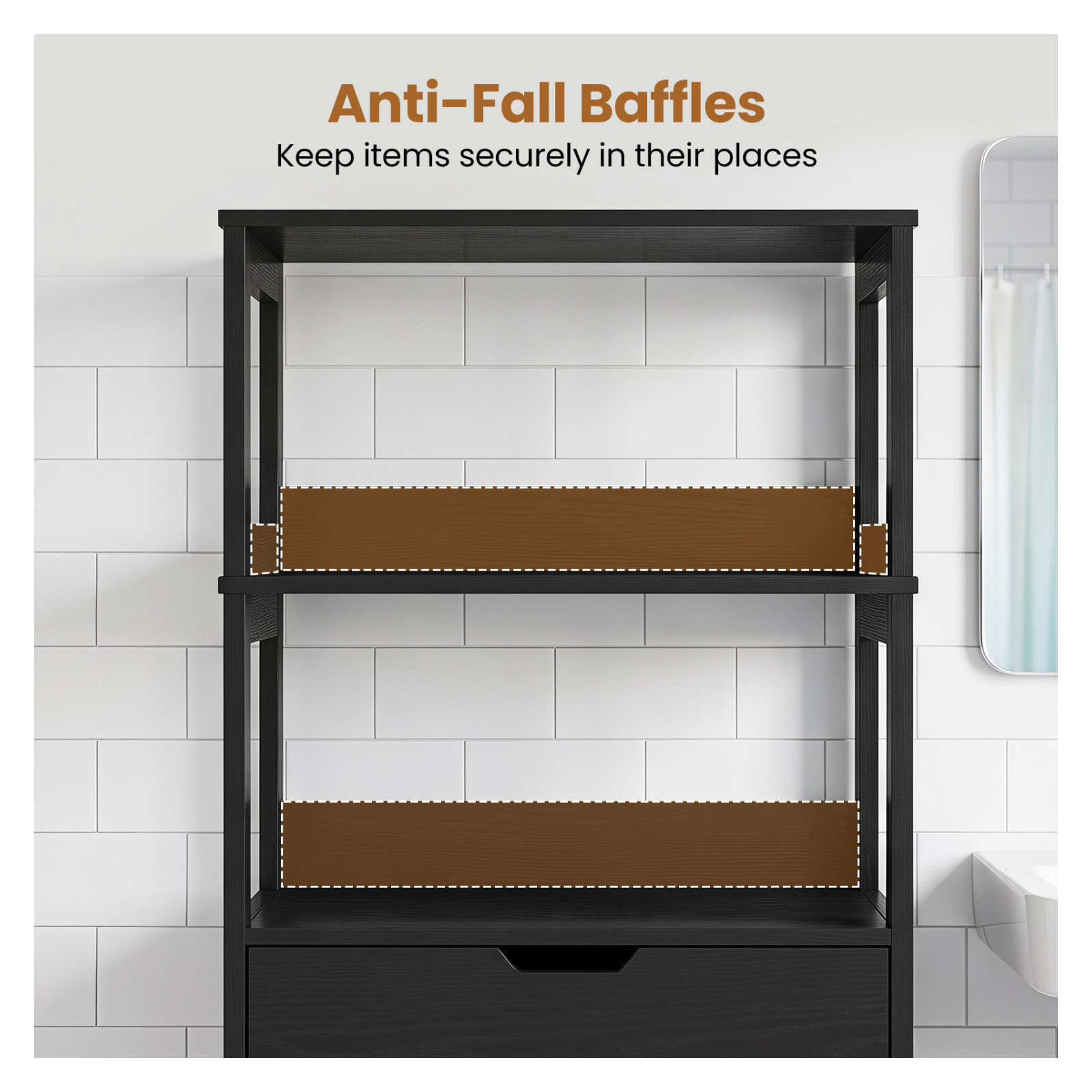 Glintex 48-Inch Bathroom Cabinet with Anti-Fall Baffles Drawer and 2 Doors