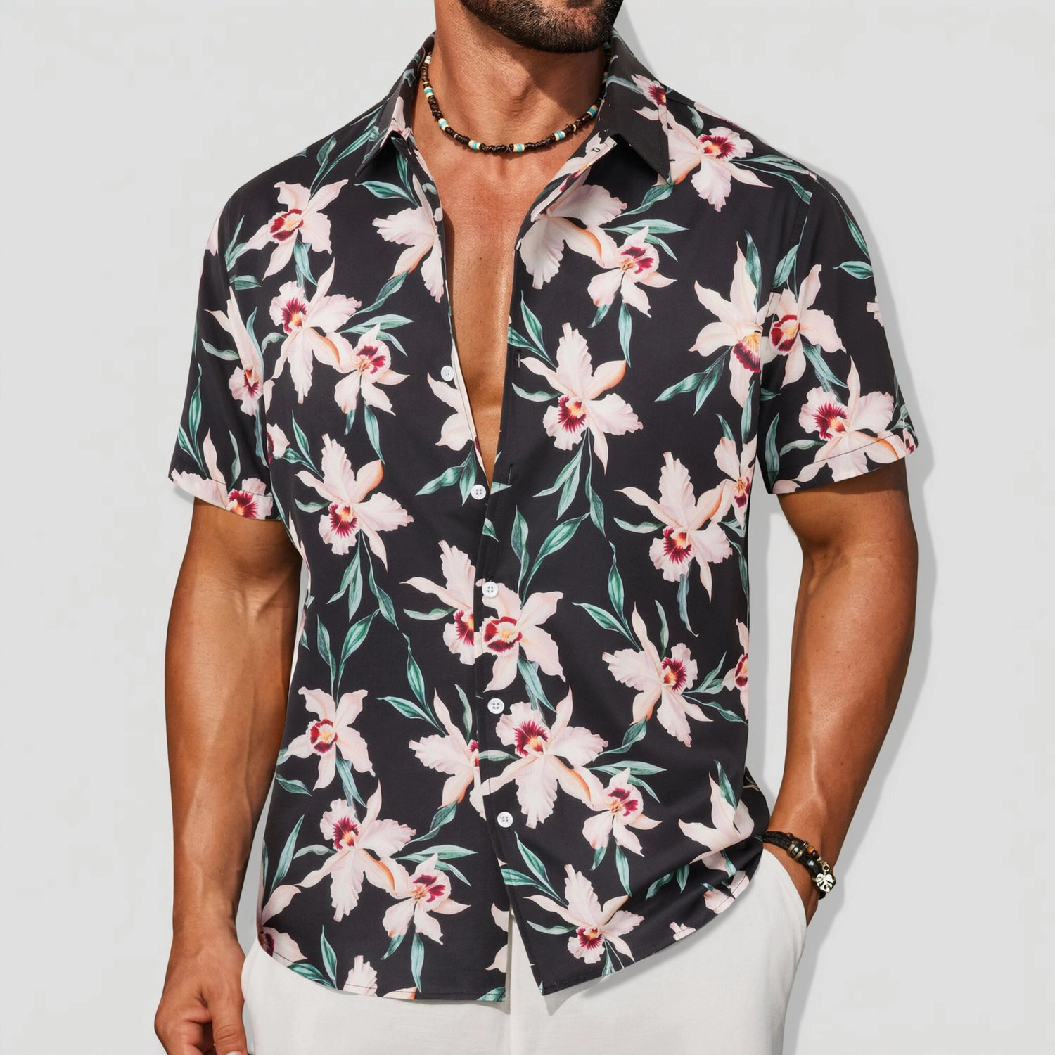 COOFANDY Mens Tropical Leaf Print Hawaiian Shirt Short Sleeve Button Down Beach Tops